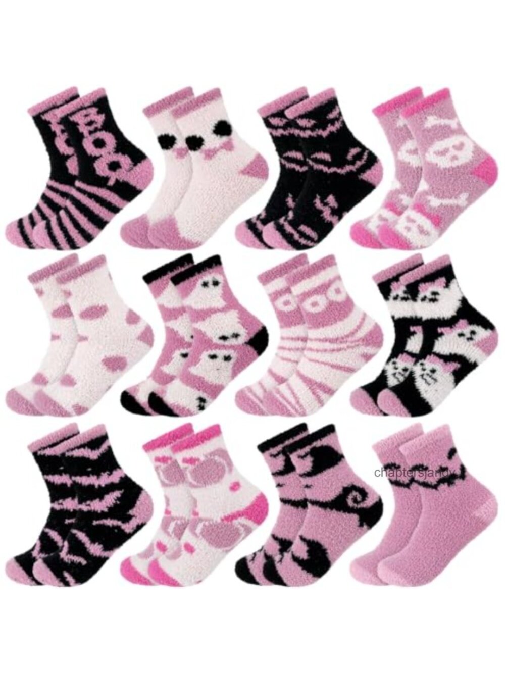 Fuzzy Coral Fleece Socks 12 Pk Halloween Plush Cozy